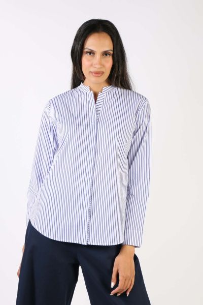 Your everyday style needs not to be boring - this Button through shirt is your new everyday blouse shirt. A striking stripe print, this cotton shirt features long cuffed sleeves and a mandarin collar with an open neck. Pair it up with your high waisted ta