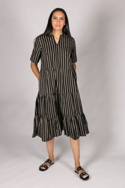 Mangar Stripe Dress By Bagruu In Black