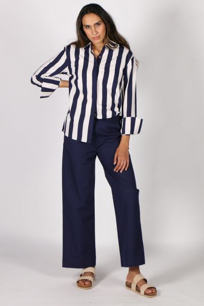 Lara Stripe Shirt In Navy By Bagruu
