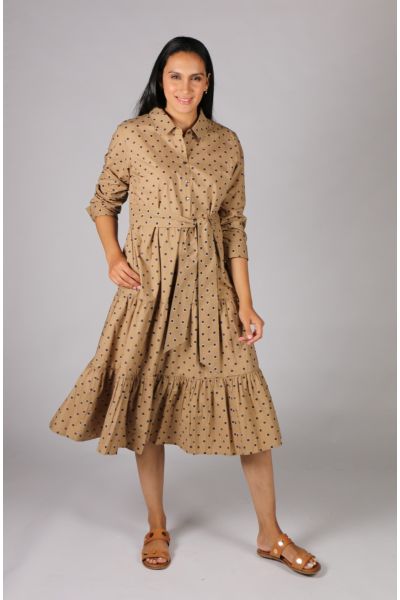 Aravali Bagruu Spot Dress In Taupe