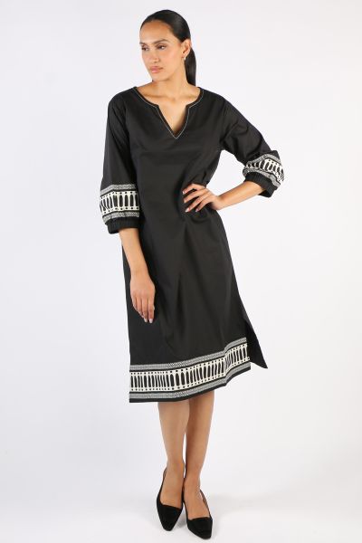 Bagruu Elena Border Print Short Dress In Black