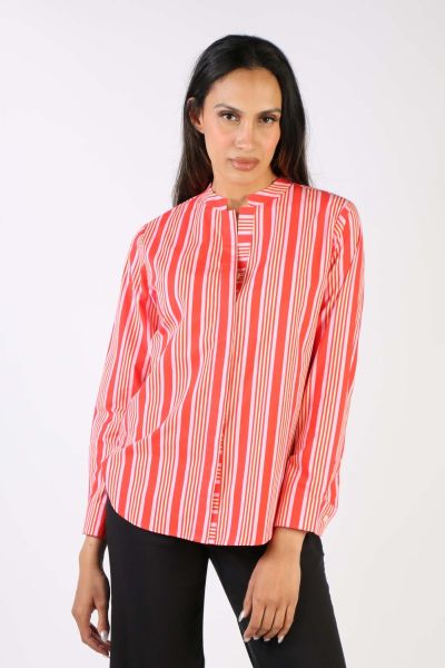 Your everyday style needs not to be boring - this Button through shirt is your new everyday blouse shirt. A striking stripe print, this cotton shirt features long cuffed sleeves and a mandarin collar with an open neck. Pair it up with your high waisted ta