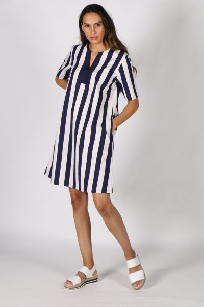 Ekta Stripe Dress By Bagruu In Navy