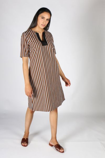 Ekta Stripe Dress By Bagruu In Bark