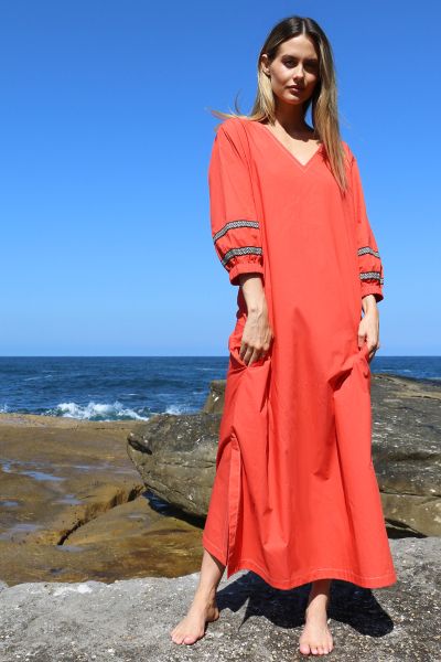 Bagruu Elena Twill Dress In Poppy