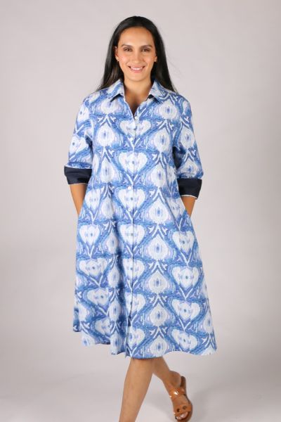 Harvey Ikat Dress By Bagruu In Blue