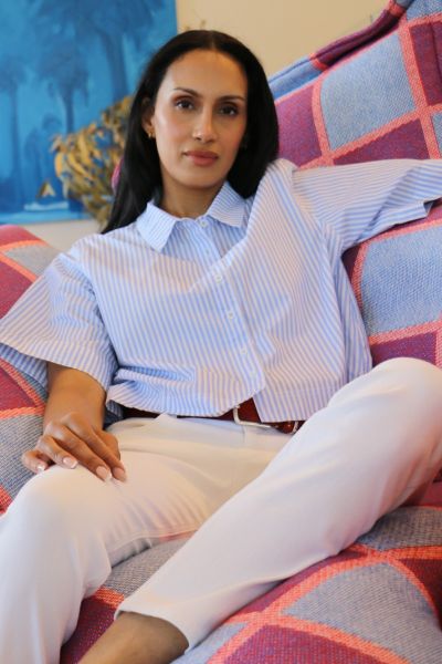 Bagruu Baci Shirt In Blue Picket Stripe