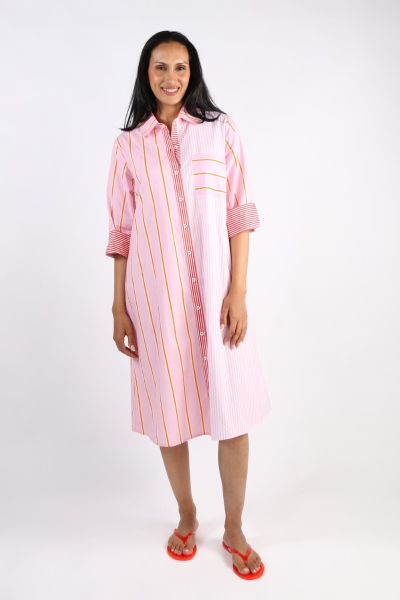 Bagruu Harvey Dress In Picket/Calico Stripe In Pink