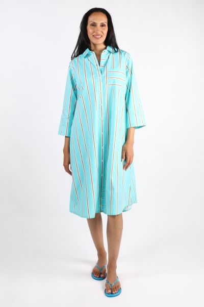 Bagruu Harvey Dress In Aqua Calico Stripe