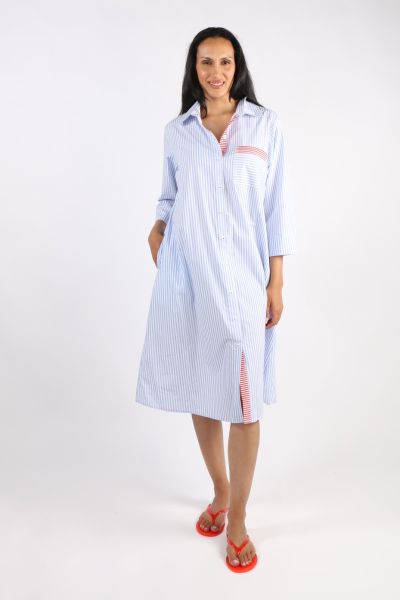 Bagruu Harvey Dress In Blue Picket Stripe