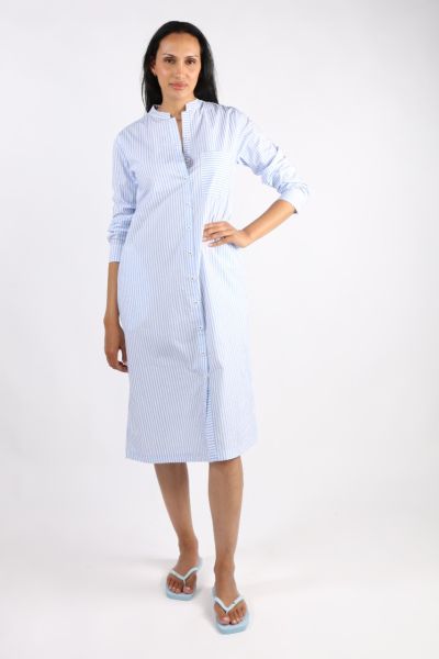 Bagruu Harper Dress In Blue Picket Stripe