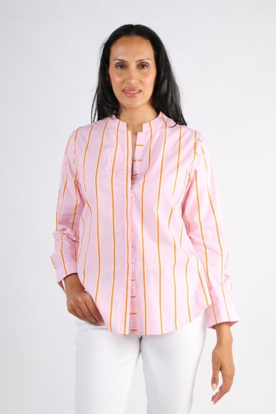 Bagruu Rathore Shirt In Pink Calico Stripe