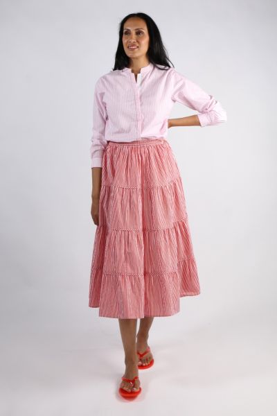 Bagruu Diwali Skirt In Red Train Stripe