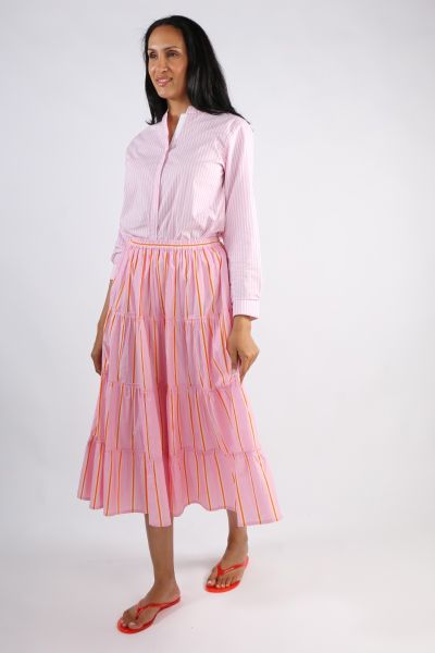 Bagruu Diwali Skirt In Pink Calico Stripe