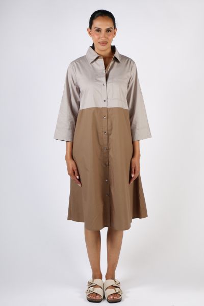 Bagruu Harvey Colour Block Dress In Stone and Olive