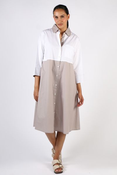 Bagruu Harvey Colour Block Dress In White and Stone