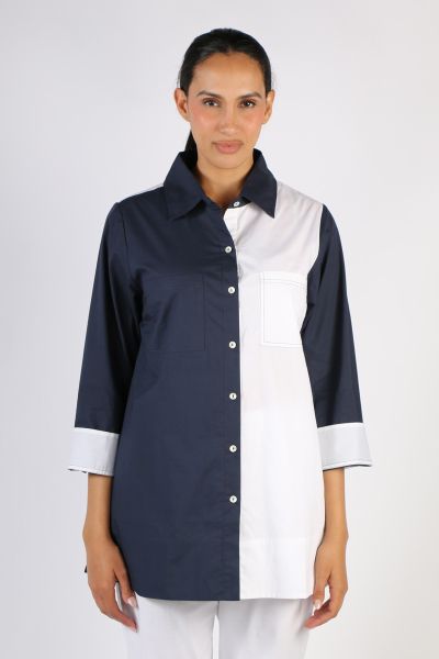 Bagruu Harvey CB Split Shirt In Navy and White