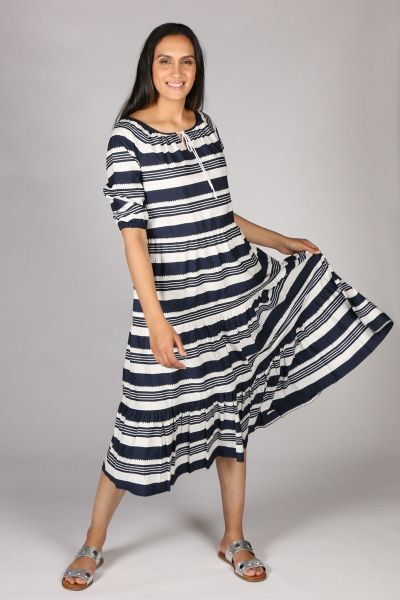 Midi Agra Stripe Dress By Bagruu In Navy