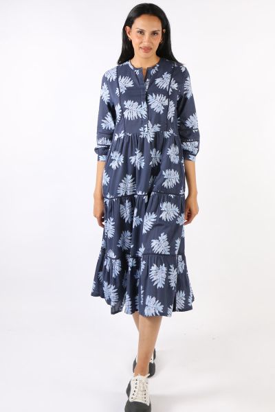 Bagruu Leaf Print Banda Maxi Dress In Navy