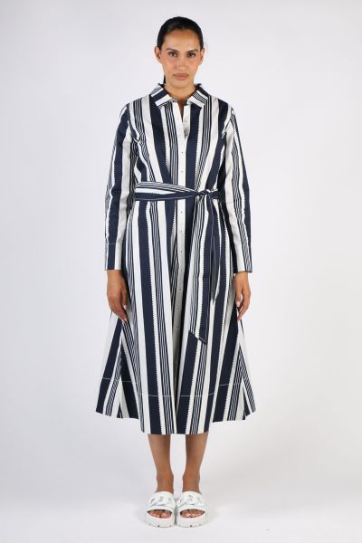 Bagruu Mala Ribbon Stripe Dress In Navy