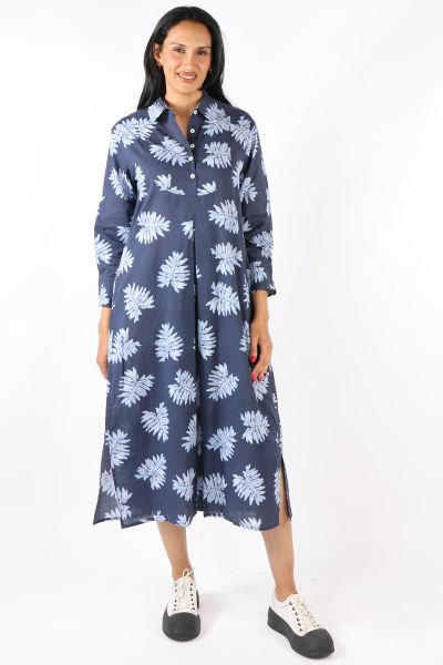 Bagruu Mandala Leaf Print Dress In Navy