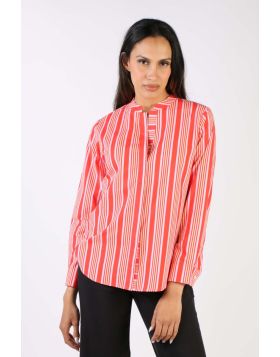 Your everyday style needs not to be boring - this Button through shirt is your new everyday blouse shirt. A striking stripe print, this cotton shirt features long cuffed sleeves and a mandarin collar with an open neck. Pair it up with your high waisted ta
