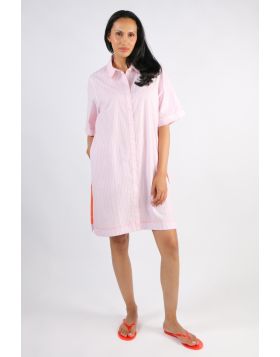 Bagruu Baci Dress In Pink Calico Stripe