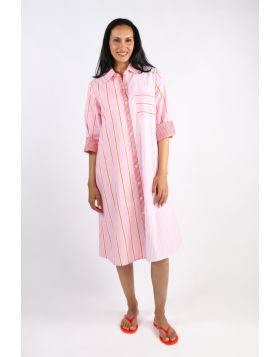 Bagruu Harvey Dress In Picket/Calico Stripe In Pink