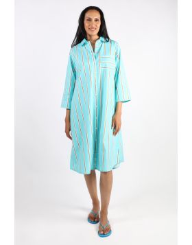 Bagruu Harvey Dress In Aqua Calico Stripe