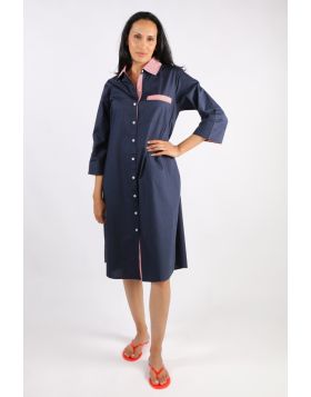 A classic shirt dress is hard to beat and this Harvey dress is one for the wardrobe staple. In a fun stripe color, it features a top to bottom button through closure with a collar and full cuffed sleeves with a black color under cuff. In a midi length, th