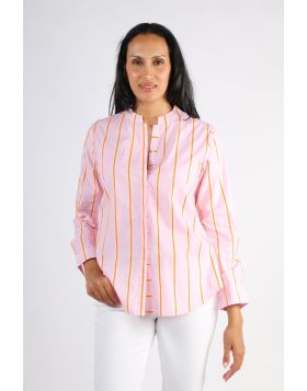 Bagruu Rathore Shirt In Pink Calico Stripe