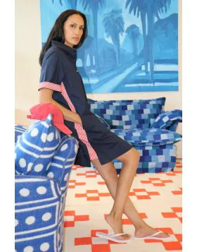 Bagruu Baci Dress In Navy Contrast Stripe Trim