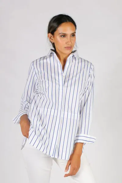 White Stripe Lania Shirt By Bagruu