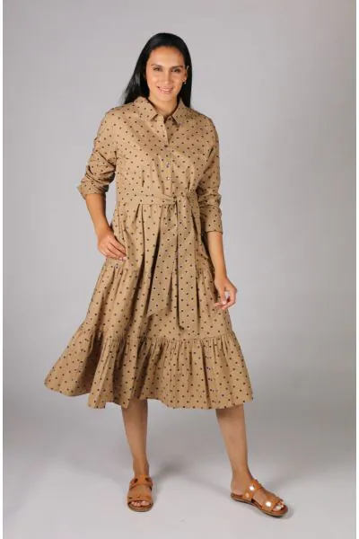 Aravali Bagruu Spot Dress In Taupe
