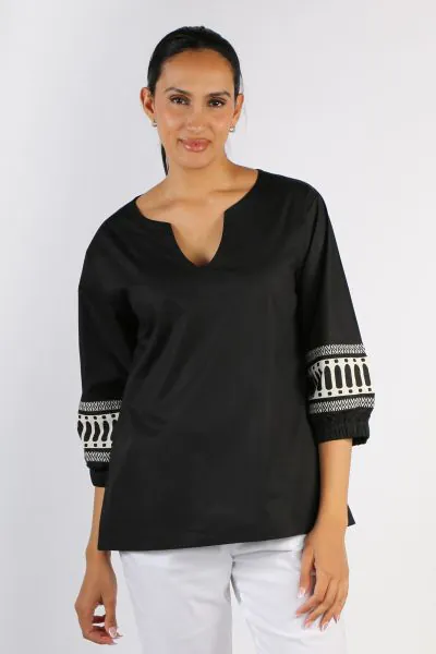 Border Print Elena Top In Black By Bagruu