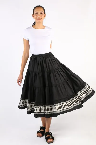 Border Print Diwali Skirt In Black By Bagruu