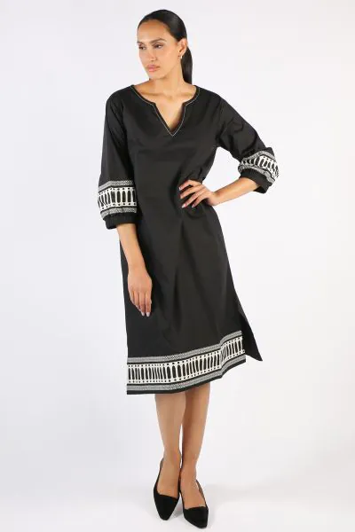 Border Print Elena Short Dress In Black By Bagruu