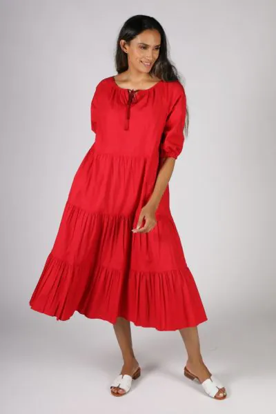 Midi Agra Dress By Bagruu In Chilli