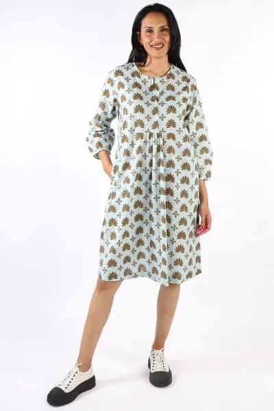 Aqua Floral Doria Print Dress By Bagruu