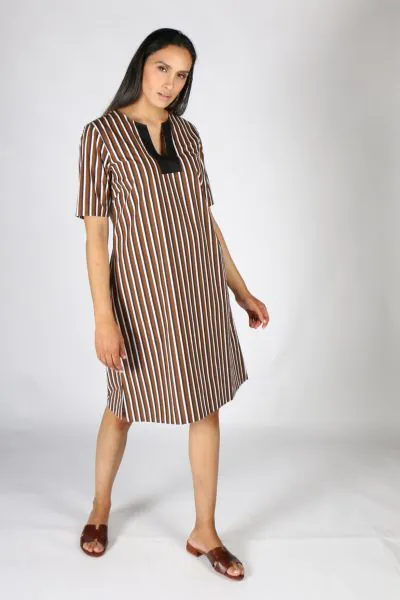 Stripe Bark Ekta Dress By Bagruu