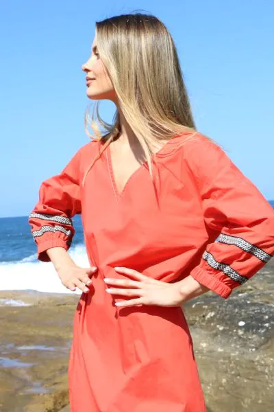 Bagruu Elena Twill Short Dress In Poppy