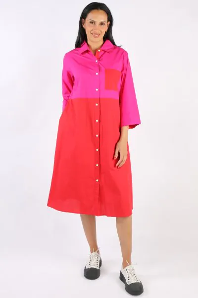 Bagruu Harvey Colour Block Dress In Cherry and Pink