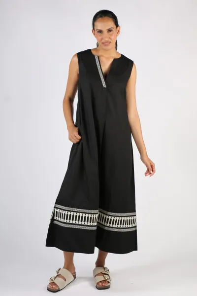 Border Print Sanna Dress In Black By Bagruu