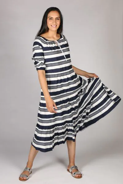 Midi Agra Stripe Dress By Bagruu In Navy