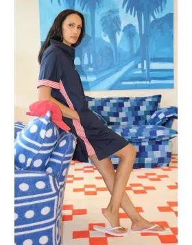Bagruu Baci Dress In Navy Contrast Stripe Trim