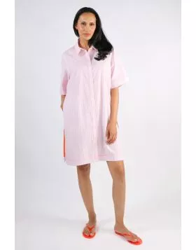 Bagruu Baci Dress In Pink Calico Stripe