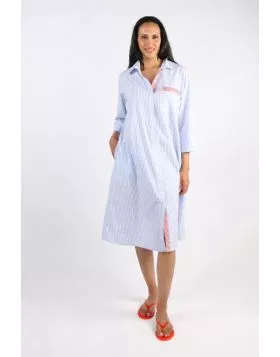 Bagruu Harvey Dress In Blue Picket Stripe