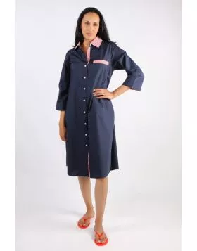 A classic shirt dress is hard to beat and this Harvey dress is one for the wardrobe staple. In a fun stripe color, it features a top to bottom button through closure with a collar and full cuffed sleeves with a black color under cuff. In a midi length, th